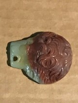 Finely Carved Light Yellow LION HEAD w Curly Rusty Red Mane Stone Pendan... - $33.51