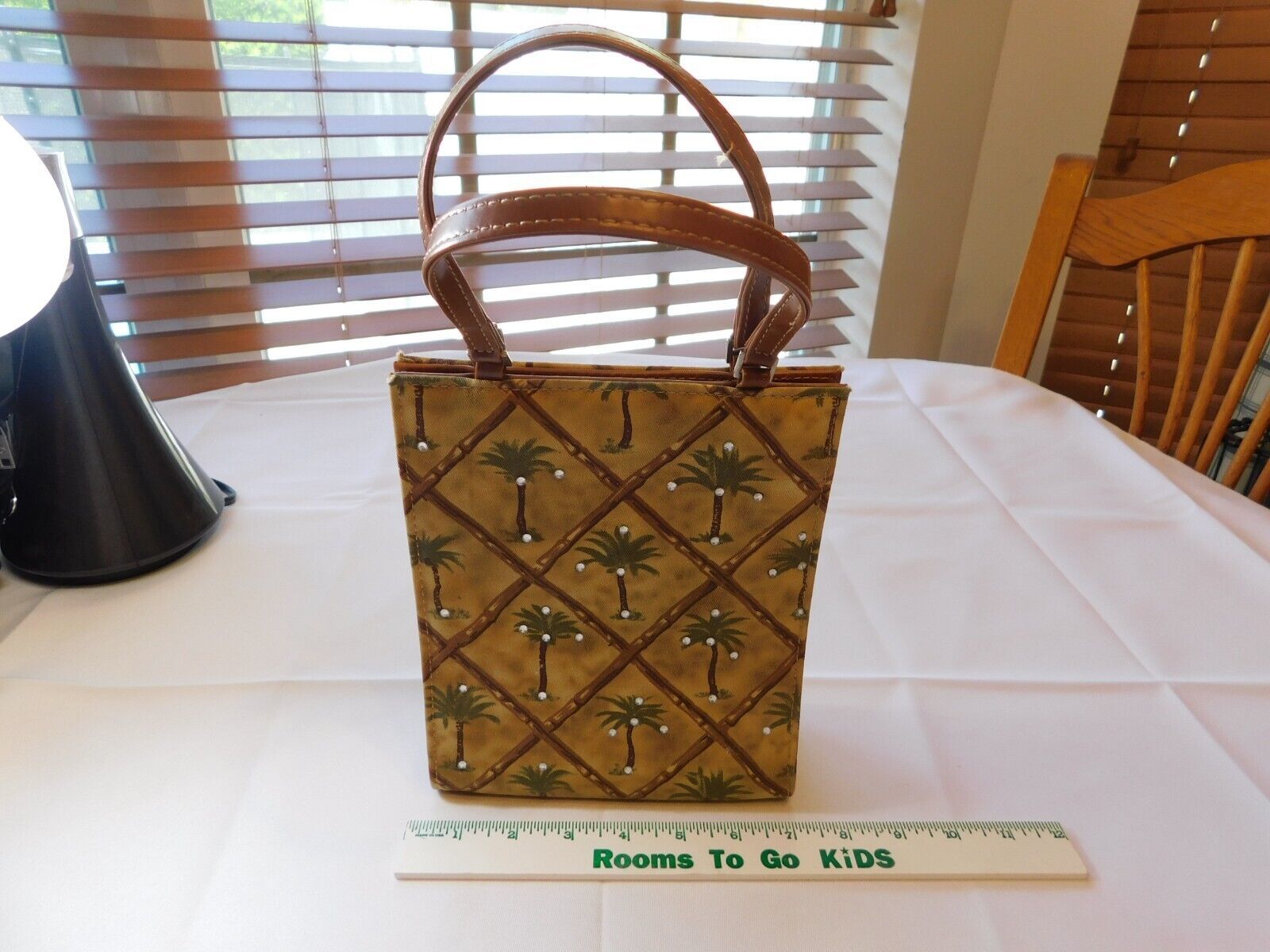 Palm tree purse handbag small travel bamboo tropical canvas jewels NOATD - $23.67