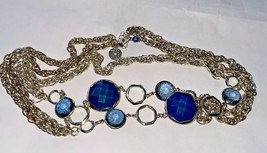 WH/MB Matinee Necklace 22” Gold Tone Blue Cabochons Adjustable Lanyard Necklace - $9.90