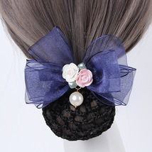 Elegang Tulle Bow with Acrylic Flower Hair Bun Holder - £6.68 GBP
