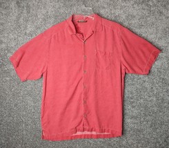 Tommy Bahama Shirt Mens Medium Salmon Pink SILK Button Short Sleeve Embroidered - $18.89