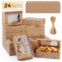 24 Pieces Dessert Boxes with Rolls Rope and Stickers, Pastry Treat Boxes - £19.90 GBP