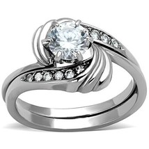 1.43Ct Round Cut CZ Solitaire Crossover Twisted Stainless Steel Wedding Ring Set - £56.40 GBP