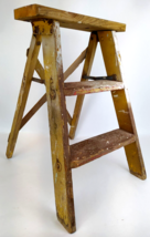 Vintage Wood Folding Step Ladder 22&quot; T Rustic Plant Stand Photo Prop Distressed - £59.22 GBP