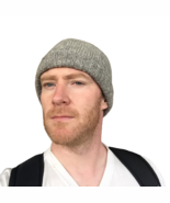 Fisherman Winter Beanie Hat Hand Knit in Soft Warm Grey Gray Alpaca Wool  - $44.54
