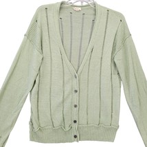 Hem Thread Cardigan Sweater Green Mossy Grunge Long Sleeves V-Neck Womens Size M - £8.55 GBP