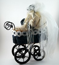 Doll Stroller Antique 19th Century Blue &amp; White Adjustable Canopy Pillow Mattres - £15.97 GBP