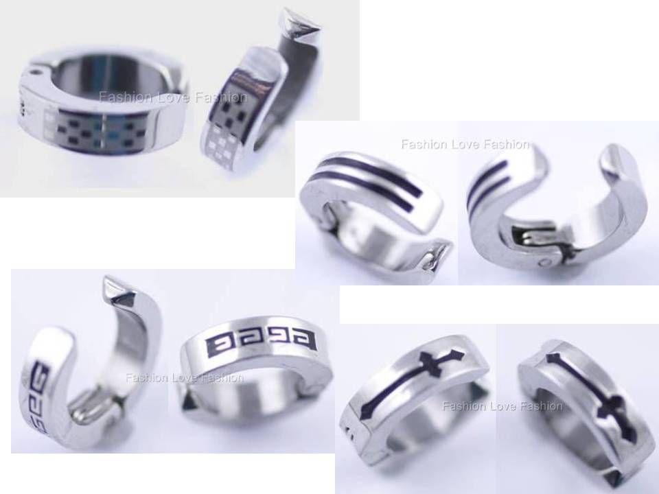Men Women Clip On Hoop Huggie Stud Earrings,Hip Hop Stainless Steel Silv... - $2.93+