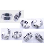Men Women Clip On Hoop Huggie Stud Earrings,Hip Hop Stainless Steel Silv... - $54.61 MXN+