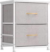 Fezibo Light Grey Steel Frame, Wood Top, 2 Drawers Fabric Dresser, Nightstand - £37.49 GBP