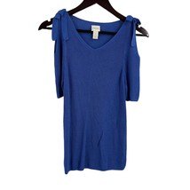 Chicos Blue V Neck Cold Shoulder Bows Short Sleeve Sweater - £7.64 GBP