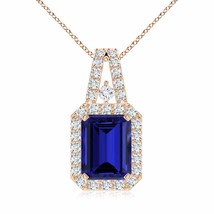 ANGARA Lab-Grown Blue Sapphire Halo Pendant Necklace in 14K Gold (9x7mm,2.45 Ct) - £1,513.90 GBP