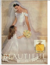 1996 Estee Lauder Beautiful Perfume Magazine Print Ad Bride and Flower Girl - $12.55