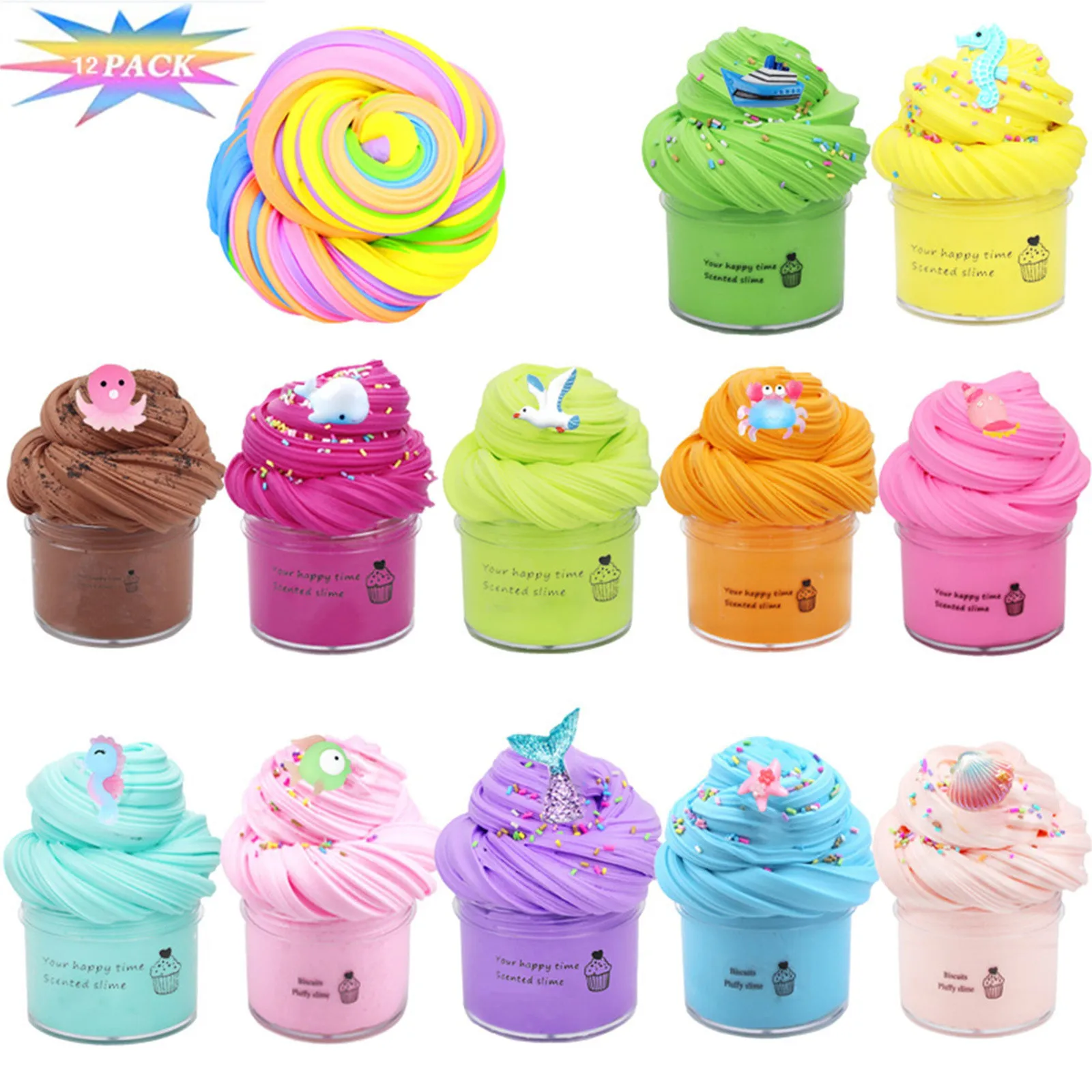 12 Pack Butter Slime Kit, With Fruit, Ice Cream, Animal Mini Scented Slime - £21.87 GBP+