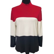 Ann Taylor Striped Colorblock Mock Neck Stretch Sweater Top XL Red White... - £29.31 GBP