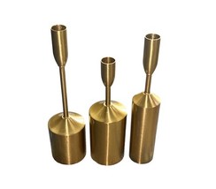 Set of 3 Mid Century Modern Brass Taper Candle Holders Minimalist Decor image 9