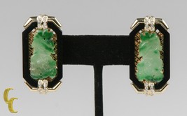 Imperial Jade with Onyx Border &amp; Diamond Accents 18k Yellow Gold Earrings - £7,122.44 GBP