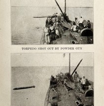 1914 WW1 Print British Torpedo Shot Off Ship Antique Military Period Col... - $648.75 MXN