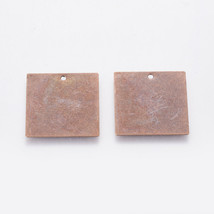 5 Metal Stamping Blanks Square Pendants Antiqued Copper Tone Brass Charms - £4.67 GBP