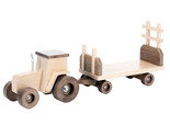 LARGE FARM TRACTOR &amp; HAY WAGON - Solid Walnut &amp; Maple Wood Toy - USA Han... - £199.81 GBP