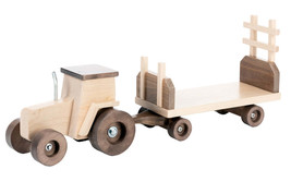 Large Farm Tractor &amp; Hay Wagon - Solid Walnut &amp; Maple Wood Toy - Usa Handcrafted - £200.29 GBP