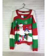 Llama Lover Christmas Holiday Ugly Fuzzy Striped Sweater Embellished Wom... - £13.86 GBP