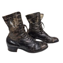 Victorian boots Steampunk Cantilever Brown Leather Lace Up Womens 6 Dist... - $78.41