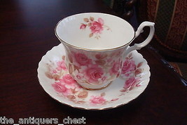 Royal Albert England Antique footed cup and saucer, pink roses and gold[a*5-b2] - £43.52 GBP