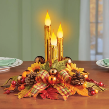 Lighted LED Fall Harvest Candle Centerpiece Tabletop Thanksgiving Home Art Decor - £19.78 GBP