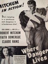 1950 Original Esquire Movie Ad Robert Mitchum Faith Domergue Where Danger Lives - £8.44 GBP