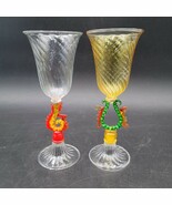 Two MCM Murano Venetian Art Glass Goblets Stem Yellow Swirl Hand Blown I... - $94.55 CAD