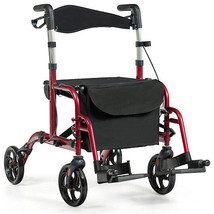 2-in-1 Adjustable Folding Handle Rollator Walker with Storage Space-Red ... - $267.79