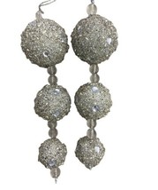 Silver Glitter Ball Drop Ornaments 2 Assorted Plastic  Acrylic 8 inches high  - £7.83 GBP
