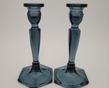 Two c.1920s Fenton Florentine #449 Smokey Blue Stretch Glass Candlestick... - $49.49