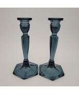 Two c.1920s Fenton Florentine #449 Smokey Blue Stretch Glass Candlestick... - £38.94 GBP