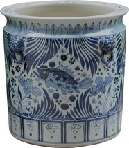 Planter Vase Fish Lion Handle Blue White Porcelain Handmade Hand-Cr - £532.71 GBP