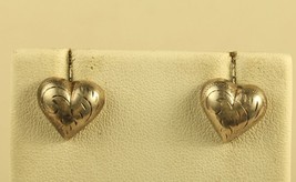 Vintage Sterling Silver Floral Etched Victorian Solid Puff Heart Stud Earrings - £31.75 GBP