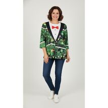 Womens Christmas Tree Faux Tuxedo  Top 3/4 Sleeve Size M - $8.88