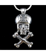 Handcrafted 925 Sterling Silver SKULL &amp; CROSSBONES Iron Cross Pirate Pen... - £31.90 GBP