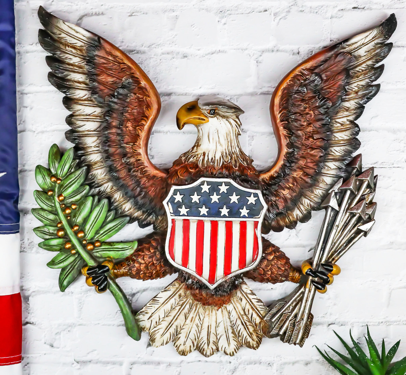 Patriotic American Great Seal Bald Eagle With Olive Branch And Arrows Wa... - $33.99