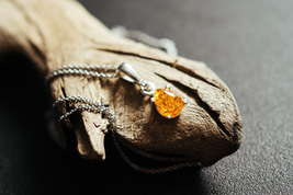 Amber drop pendant. Sterling silver,natural Baltic amber.Teardrop small jewelry. - £26.86 GBP