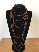 Set of 3 Matching Red Black Glass Beaded Boho Layered Long Drop Necklaces - £19.97 GBP