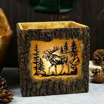 Rustic Pine Forest Elk Moose Faux Carved Wood Bark Night Light Lamp Scul... - £44.05 GBP