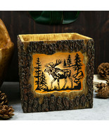 Rustic Pine Forest Elk Moose Faux Carved Wood Bark Night Light Lamp Scul... - $55.99