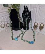 Vintage Egyptian Revival Scarab Necklaces &amp; Earrings Set - Turquoise &amp; S... - $92.63 CAD