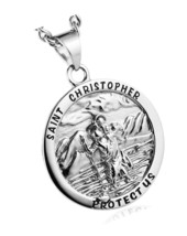 Men&#39;s Large Round St. Christopher Pendant Medal - £31.73 GBP