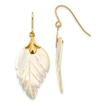 14k Madi K Mother of Pearl Leaf Dangle Earrings SE620 - $2,181.83 MXN
