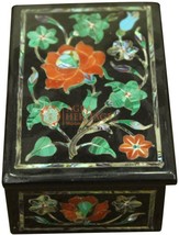 4&quot;x3&#39;x2&quot; Black Jewelry Lidded Organize Carnelian Semi Precious Art Columbus Gift - £181.89 GBP