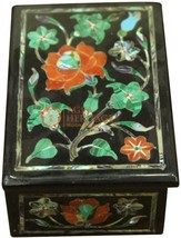 4&quot;x3&#39;x2&quot; Black Jewelry Lidded Organize Carnelian Semi Precious Art Columbus Gift - $232.65