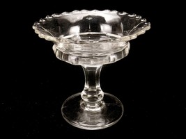 Stemmed Compote, Pressed Glass, Hexagon Bowl Bottom &amp; Stem, Scalloped, V... - £11.45 GBP